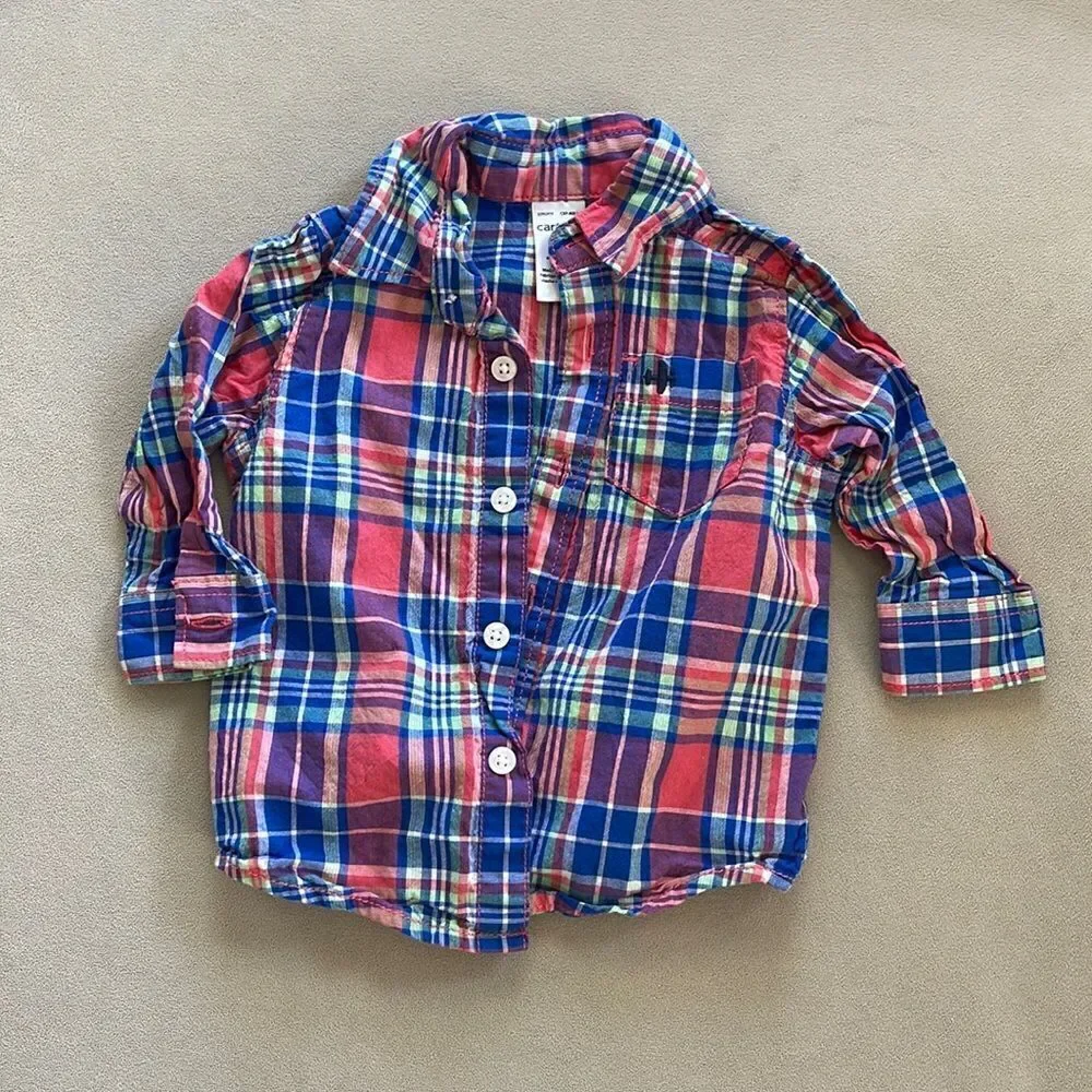 Carters Button Down Plaid Collard Shirt 6 months